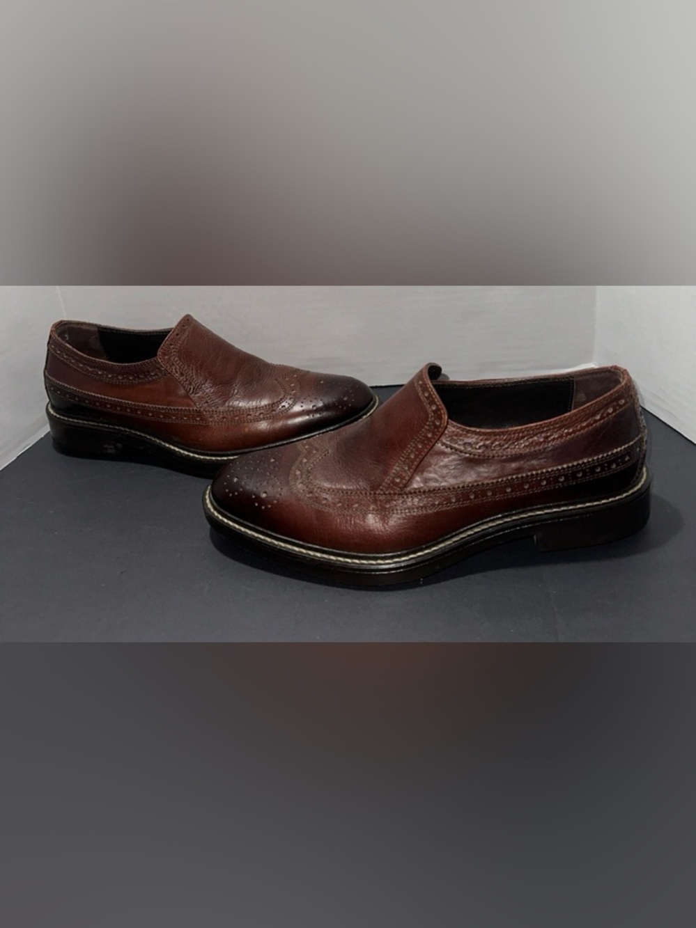 Donald J Pliner Brown HIDEXO Leather Wingtip Penny Loafers Men 9.5 M made Italy - Picture 8 of 9